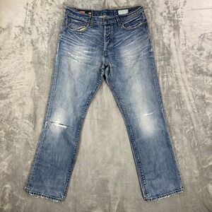 Vintage‎ Gap 1969 Slim Straight Jeans Men's 34x30 Blue Distressed Button Fly